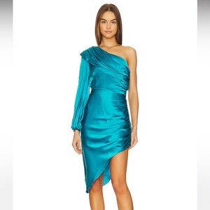 Amanda Uprichard Eleanore Midi Dress in Maui Electric Turquoise Blue
